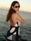 MQTIME  -  Women's Print Halter A-line Dress Sexy Elegant Chic Halter Deep V-neckline Off-shoulder Backless Dresses Vacation Vestidos