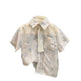 MQTIME  -  Boys' Suit Spring/summer New Children's Clothes Korean Boy Baby Tie Print Shirt Embroidered Shorts Two-piece Set
