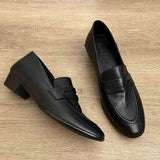 MQTIME  -  Women's Black Penny Loafers Leather Slip On Loafers for Women Comfortable Low Heel Dress Shoes Handmade Casual Office Shoes Lady