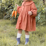  MQTIME  -  Autumn Girls Doll Collar Cotton Linen Dress New Chic Retro Loose Long-Sleeved Baby Girl Casual Party Dresses