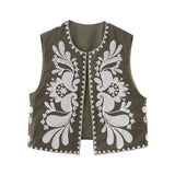 MQTIME  -  Embroidery Vest For Women Y2k Vintage Casual Sleeveless Cardigan Waistcoat Top Fashion Woman Floral Embroidered Vest