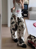 MQTIME  -   Women Casual Pants American Retro Cow Print Jeans Women Autumn Lazy Loose Wide Leg Curved Denim Pants Relaxed Fit Trousers