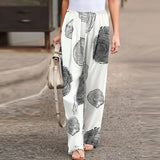 MQTIME  -  Women S Printed Cotton Linen Casual Pants Elastic Waist Comfortable Loose Fit Long Trousers Ready To Ship Stock Available