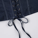 MQTIME  -  Casual Solid New Dress Sets Women Summer Bandage Lmitation Denim Tube Tops Mid-Waisted A-Line Mini Skirts Two Piece Suits