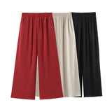 MQTIME  -  Summer Holiday Women Fashion Solid Elastic Waist Wide Leg Pants Female Casual Slim Side Pockets Folds Decorate Trousers