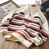 MQTIME  -  Boys Autumn Striped Sweatshirt Children Wrm Pullover Kids casual Loose Tops Teenage Fashion Warm Jumper 4-14 Years Old