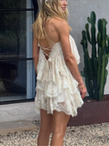 MQTIME  -  Chic Vintage Dress Lace Elegant Feminine Strapless Tiered Women Dresses Vocation Summer Sweet Trendy Stylish Casual Outfit