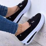 MQTIME  -  Autumn Women Platform Shoes Round Head Suede Casual Shoes  Lacing Wedge Loafers Slip-on Comfortable Women Shoes Size 43 WSH4520
