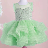 MQTIME  -  White Flower Girl Dresses Tulle Tiered Pearls With Bow Sleeveless For Wedding Birthday Party Banquet Princess Gowns