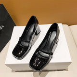 Mqtime The New British High-end Small Leather Shoes Vintage Temperament Girl Trend Square Toe Single Shoe Woman