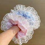 Mqtime Handmade Hollow Lace Hair Scrunchies Double Layer Flower Cotton Hair Bands Women Fashion Hair Ties Ponytail Holder Accessories