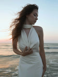  MQTIME  -  Sexy Halter Bead Backless Maxi Dresses Women Fashion Sleeveless High Waist Slim  A-line Dress Lady Summer Evening Party Robes