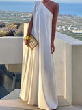 MQTIME  -  Women's Solid Color Summer One-Shoulder Maxi Dresses 2025 New Loose Asymmetrical Urban Elegant Party Evening Long Dress