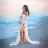  MQTIME  -  Maternity Dress Soft Stretchy Lace Off Shoulder Doubly Split A line Skirt Pregnancy Maxi Gown for Photoshoot
