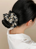 Mqtime Korean Woman Large Elegant Golden thread Flower Cloth Elastics Hair Band Senior Scrunchies Ponytail Holder Girls Hair Accessorie