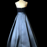 MQTIME  -  Elegant New Evening Dress Fashion Blue Velvet Cross Strap Dress with Light Blue Satin Skirt Suitable Ladies' Banquet Dance Gown