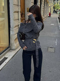 MQTIME  -  Vintage Off Shoulder Sweater With Belt Women Elegant Knitted Solid Thick Long Sleeve Sweaters Female Winter Chic Street Knitwear