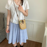 MQTIME  -  Simple Handwoven Straw Cute Mini Crossbody Bucket Bag Ladies  Phone Shoulder Bags Summer Travel Beach Handbags and Puses