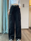 MQTIME -  New Y2K Fashion Cargo Women Wide Leg Pants High Waist Chicly Pockets Female Pants Straight Casual Black Loose Trousers Lady