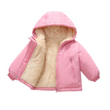 MQTIME  -   Winter Children Thickened Warm Jacket Boys Girls Fleece-lined Hooded Cotton Coat Soft Baby Sportswear Kids Outdoor School Outfit