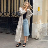 MQTIME  -  ﻿ Elegant Sequin Women's Cardigan Chic Full Sleeve Oversize Long Jackets Female 2025 Autumn Fashion New Lady High Street Outwears
