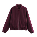 MQTIME  -  2025 Spring New Solid Loose Female Jacket Casual Zipper Long Sleeve O-neck Coat for Women Vintage Ladies Outwear Top High Street