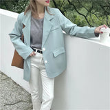 MQTIME  -  Green Elegant Commuter Blazers Women Single Breasted Solid Colors Casual Suit 2024 Spring Autumn New Fashion Sweet Blazer Loose