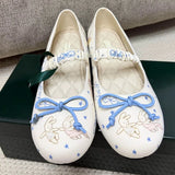 MQTIME  -  Cute Bunny Style Mary Jane Ballet Flats Women Leather Round Toe Low Cut Single Shoes Butterfly Knot Decor Soft Flat Footwear