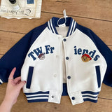 MQTIME  -  Autumn Spring Infant Baby Boy Baseball Uniform Loose Letter Bear Embroidery Little Boy Jacket Cotton Spliced Sleeve Kid Boy Coat