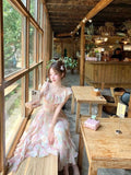 MQTIME  -  Elegant Seaside Vacation Floral Printed Dress Summer Off Shoulder Women Camisole Dress Slim Casual Ruffles Fairy Dress