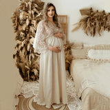  MQTIME  -  Boho Cotton Maternity Photo Shoot Dress Beige Bohemian Lace Stiches Cotton Pregnant Woman Photography Long Dresses