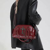  MQTIME  -  Vintage Fashion Cool Punk PU Leather Cross Large-capacity Storage Bag Unisex Bag Crossbody Bags Handbag Womens Bag Purses