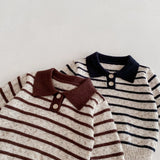 MQTIME  -  Spring New Children Long Sleeve Knitted Sweater Cotton Girls Polo Collar Striped Tops Boys Casual Pullover Kids Clothes