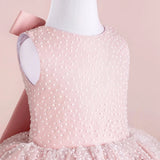 MQTIME Pink Flower Girl Dresses Satin Polka Dot Skirt With Bow Sleeveless For Wedding Birthday Party Banquet Princess Gowns