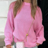 MQTIME  -  Women Casual Oversized Knit Sweaters Fall Winter Long Sleeve Round Neck Solid Color Pullovers Loose Fit Jumper Knitwear Tops