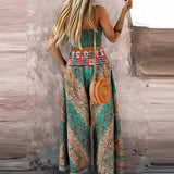 MQTIME  -   Vintage Pattern Printed Summer Holiday Set Sexy V-neck Strap Top and Long Pants Women's Suits Bohemian Sleeveless Casual Outfit