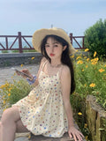 MQTIME  -  Sweet Young Lady Summer Bud Dress Fashion Printing Women's Strap Dress High Waist Sleeveless Female Floral Dress Holiday Clothes