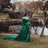  MQTIME  -  Pleuche Long Maternity Photography Props Pregnancy Dress Sexy Shoulderless Maxi Gown Clothes For Pregnant Women Photo Shoot