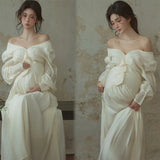 MQTIME  -   Women Maternity Dress for Photography White Elegant Off-shoulder Pregancy Dresses for Studio Photo Shoot Clothing for Photo