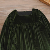  MQTIME  -  Girls Velvet Dress With Gorgeous Sleeves Chic Sapphire Blue Christmas Party Vintage Dresses Children's Autumn Clothes