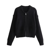 MQTIME  -  Knit Women Cardigan Casual Full Sleeve Zipper O Neck Pleated Solid Lady Sweater Top 2025 Autumn Fashion Female Knitwear
