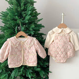 MQTIME  -  Winter Newborn Baby Girls Clothing Suit Printed Cardigan Sleeveless Jumpsuit T-shirt Infant Baby Girl Thicken Warm Clothes Set
