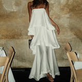 MQTIME  -   Simple Solid Color Off Shoulder Women's Long Dress 2025 New Summer Layered Cake Camisole Dress Casual High Waisted Holiday Dress
