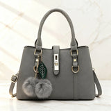 MQTIME  -  Women Fashion Hairball Shopper Totes Solid Color PU Leather Large Capacity Handbag Ladies Luxury Designer Crossbody Shoulder Bag