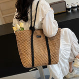 MQTIME  -  Summer Woven Straw Tote Bag Casual Beach Vacation Women Shoulder Bags Large Capacity Female Handbags Solid Color