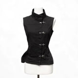 MQTIME  -  New new Chinese retro design single-breasted stand-up collar sleeveless sweet cool women's vest top