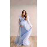 MQTIME  -  Baby Shower Dress, Blue Maternity Dress, Puff Sleeve Dress, Pregnancy Photoshoot, Plus Size Maternity,  Tulle Gown Maternity