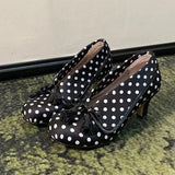 MQTIME  -  Vintage Lapel Design Polka Dot Women Pumps Fashion Bowknot Tassel Horsehair High heels Spring Autumn Female Chunky Modern Shoes