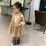 MQTIME  -  Girls Long Trench Coats 2025 New Fashion England Style Windbreaker Jackets Kids Spring Autumn Children's Clothing 2-8 Years