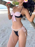MQTIME  -  Korean Sexy Lace Up Bow Bikinis Women Split Swimsuit Beach Vacation Bikini New All Season Backless Bikinis 2 Piece Set